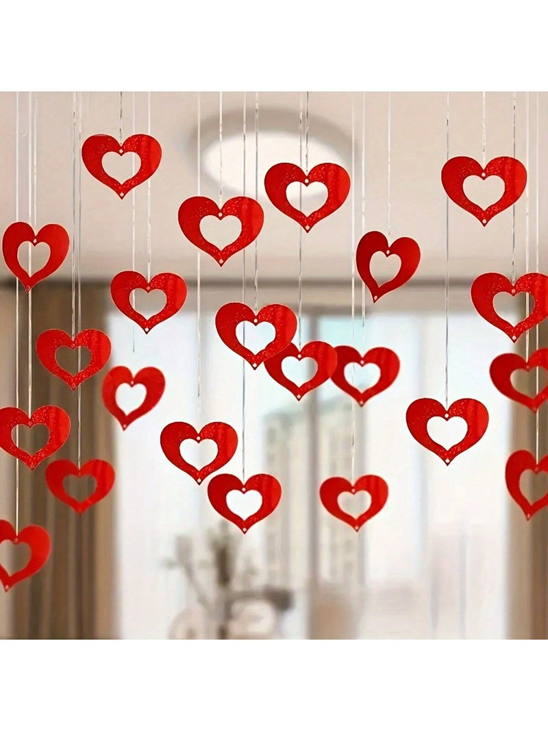 زينة قلوب حمراء معلّقة بخيوط شفافة – ديكور هدايا يوم الحب (70 قطعة) - Image 3